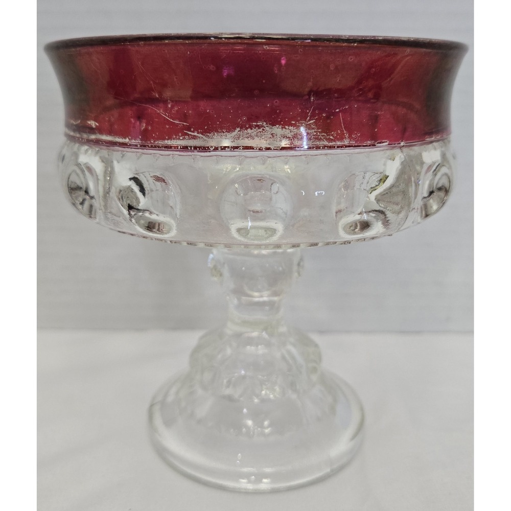 Vintage Indiana Glass King's Crown Ruby Flash Pedestal Compote Candy Dish Bowl